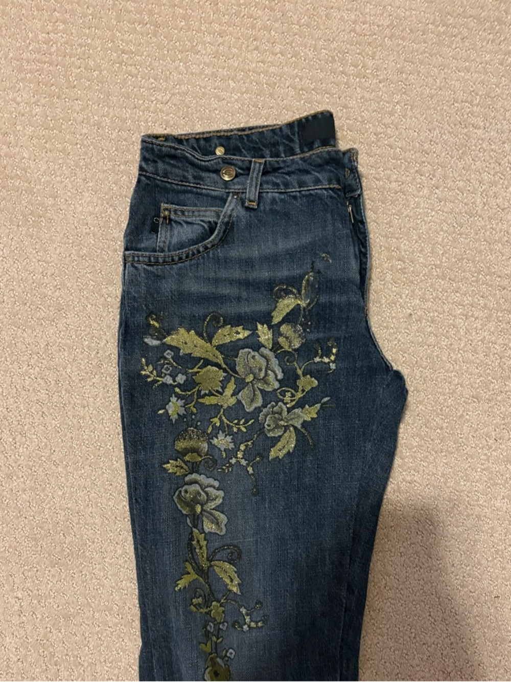 Just Cavalli Floral Embroidered Bootcut Jeans Dark Wash - Picture 5 of 5